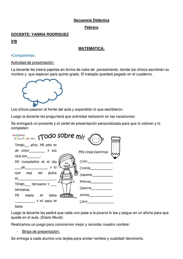 secuencia didáctica de matemática y ciencias naturales  QUINTO GRADO