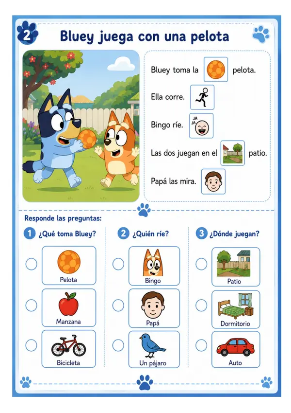 Lectura con pictogramas temática Bluey 