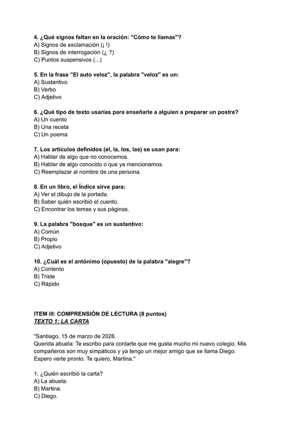 Evaluación Diagnóstica Lenguaje y Comunicación
