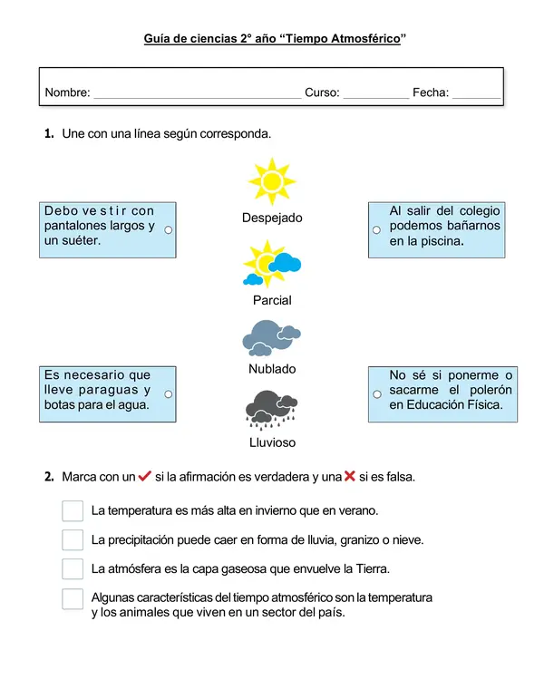 Guía de ciencias 2°año "Tiempo Atmosférico"