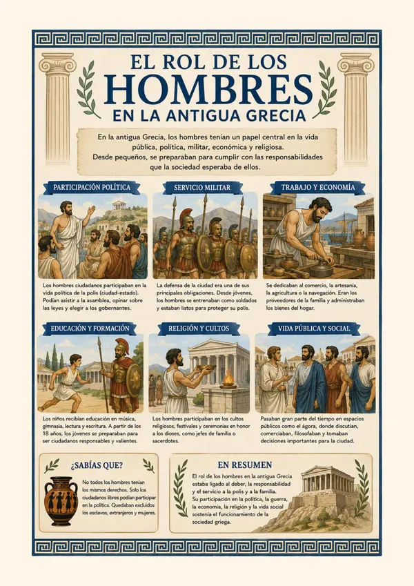 El Rol de los Hombres en la Antigua Grecia | Póster Educativo