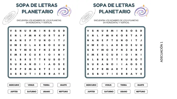 sopa de letras planetario