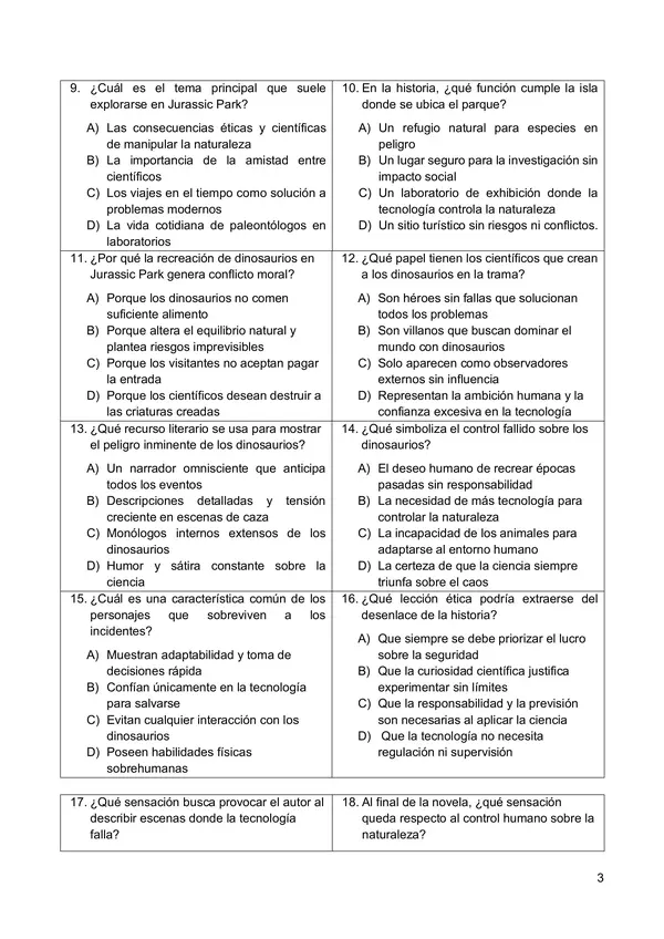 Evaluación - Control lector: Jurassic Park