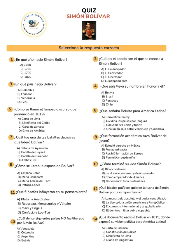 Quiz Simón Bolívar