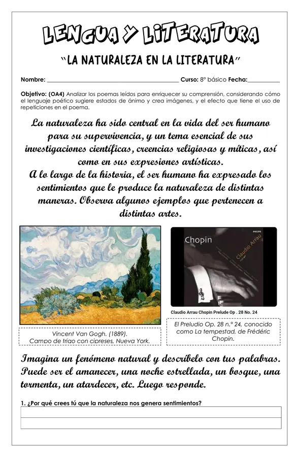 Guía de trabajo - La naturaleza en la literatura - 8° 