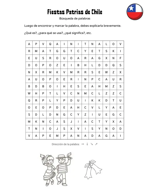 Sopa de letras Fiestas Patrias de Chile