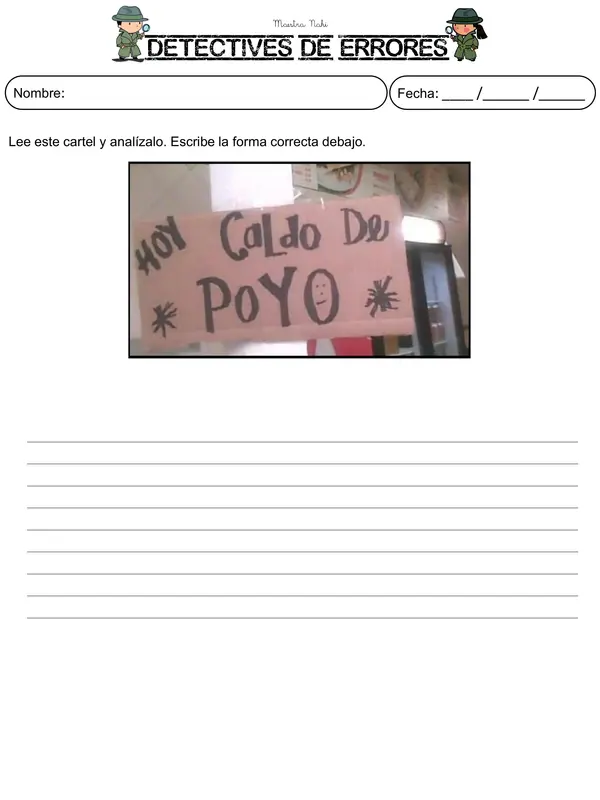 Detectives de errores. Identificación de errores y corrección de ortografía en letreros.
