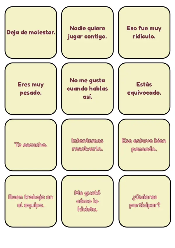 Tarjetas para Juego Socioemocional "Palabras que Ayudan, Palabras que Dañan"