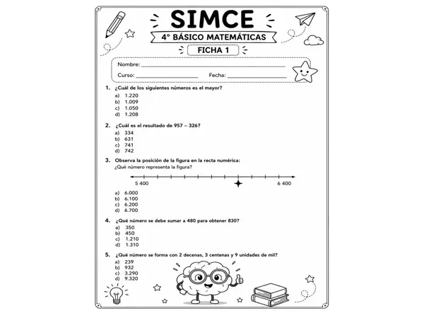 Preparación SIMCE 1 – Matemática 4° Básico | 10 Fichas de Repaso