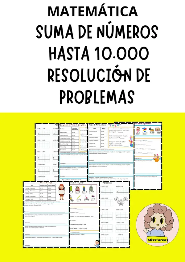  Ficha de Matemática: Sumas hasta 10.000 - Resolución de Problemas