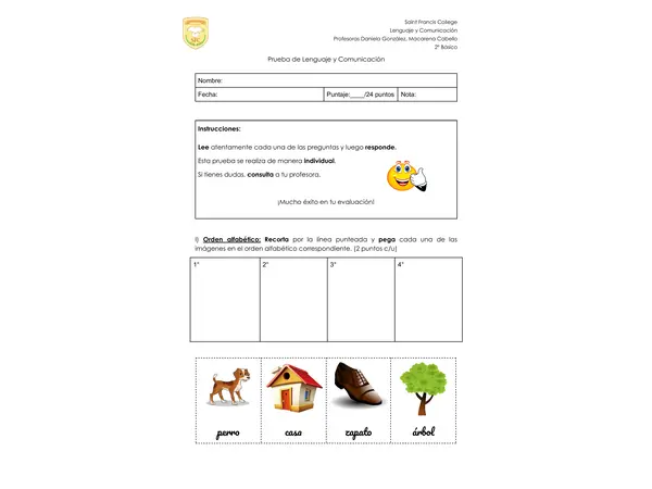Evaluación de lenguaje 2 básico