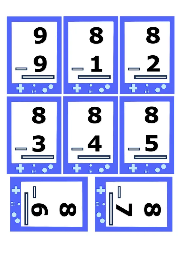 FLASHCARDS RESTA (SOLO UNIDADES)