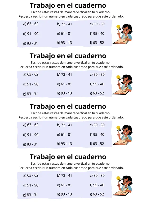 Ficha de Matemática: Sustracciones con y sin Reserva - Ejercicios y Problemas