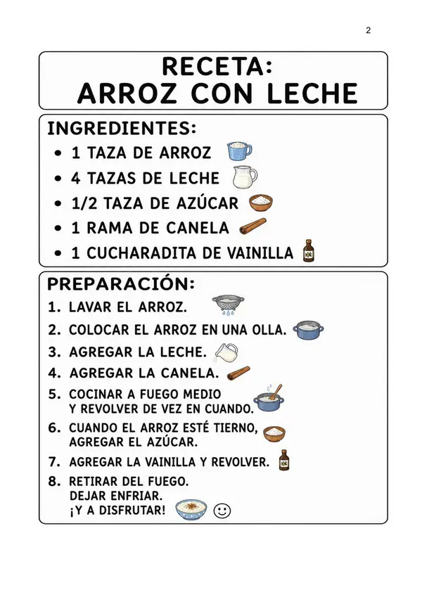 Receta "Arroz con leche" especial para PIE-ESCUELA ESPECIAL-TALLER LABORAL