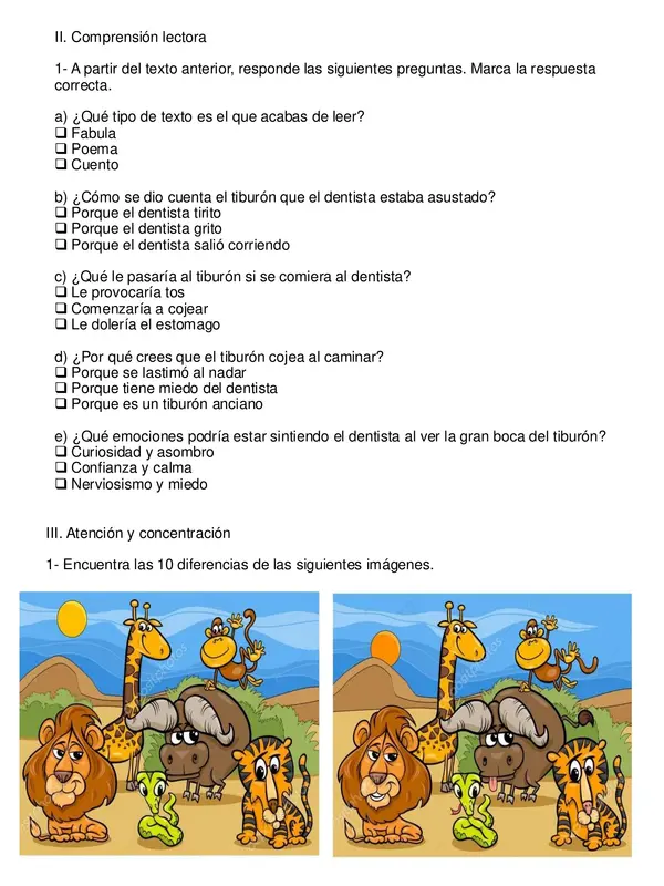 Prueba psicopedagógica informal de Lenguaje 3°