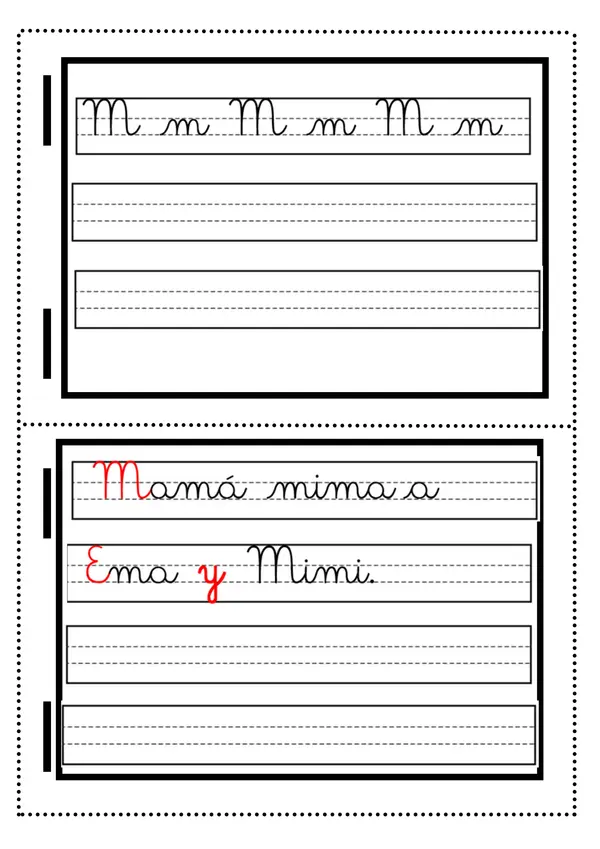 Mini cuaderno de caligrafía letra M  escritura lenguaje Primer año básico.