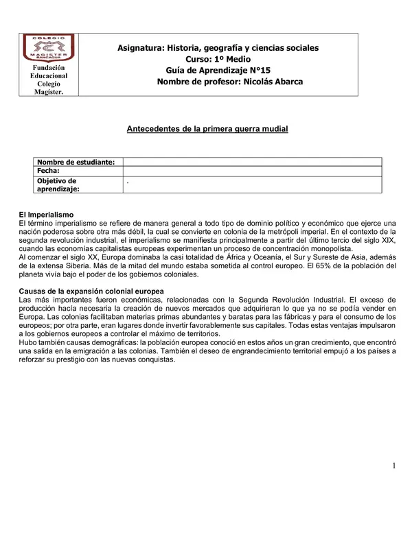 antecedentes 1º guerra Mundial