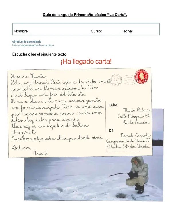 Guía de lenguaje 1° año básico "La carta".