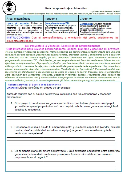 Educación financiera 9° 4/4: Del Proyecto a la Vocación Lecciones de Emprendimiento