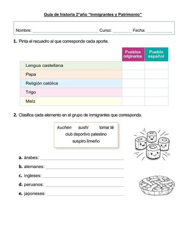 Guía de historia 2° año "Inmigrantes y patrimonio"