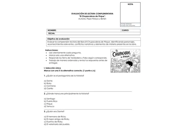 Evaluación "El Chupacabras de Pirque" | Word Editable | Incluye Pauta de Corrección