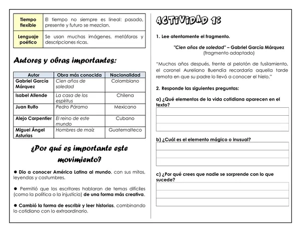 Guía de trabajo - Movimiento Literario: Realismo mágico