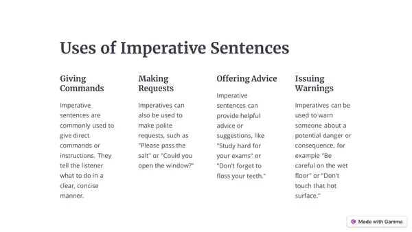 "Introduction to imperative sentences" en inglés
