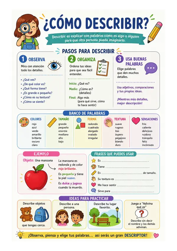 Aprendo a Describir  Póster Educativo Estrategia: Descripción