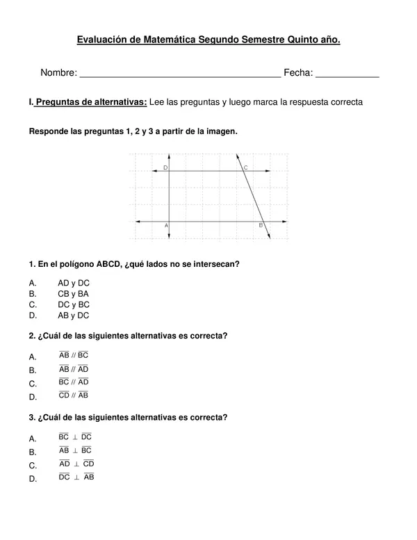 Evaluación de matemática segundo semestre 5° año.