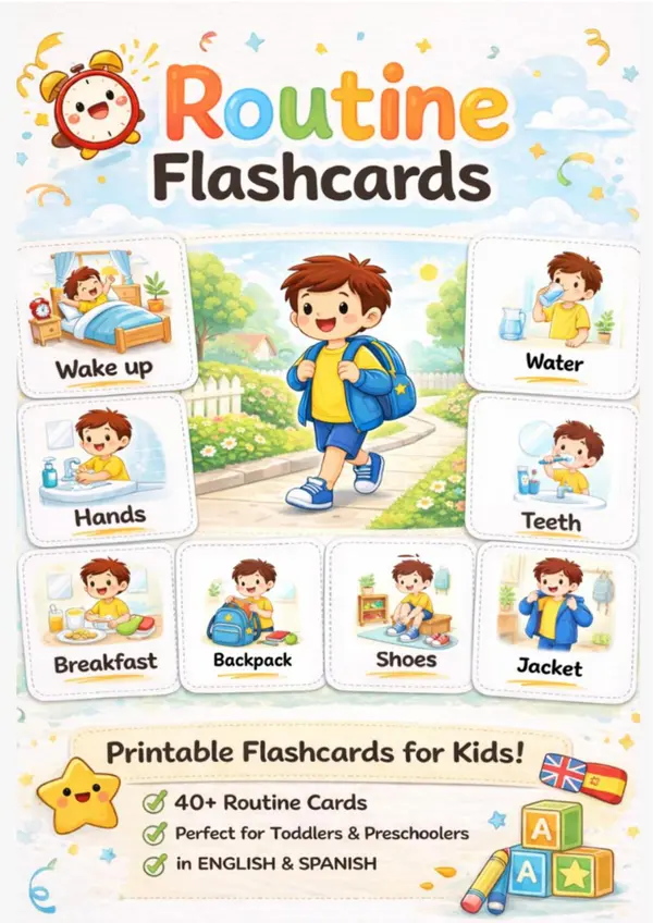 Tarjetas de Rutinas | Flashcards Diarias (Español-Inglés) 