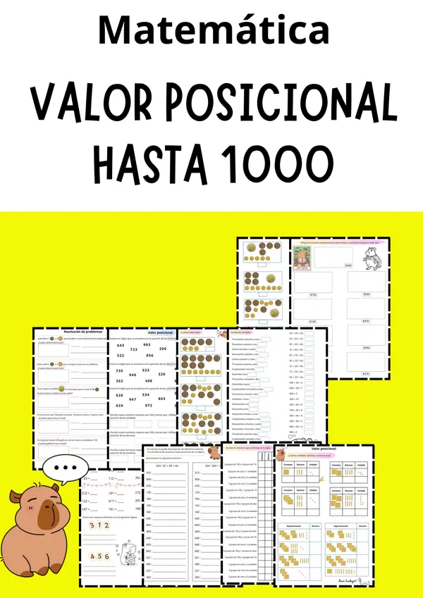 📚 Ficha de Matemática: Valor Posicional hasta 1000 - Unidades, Decenas y Centenas