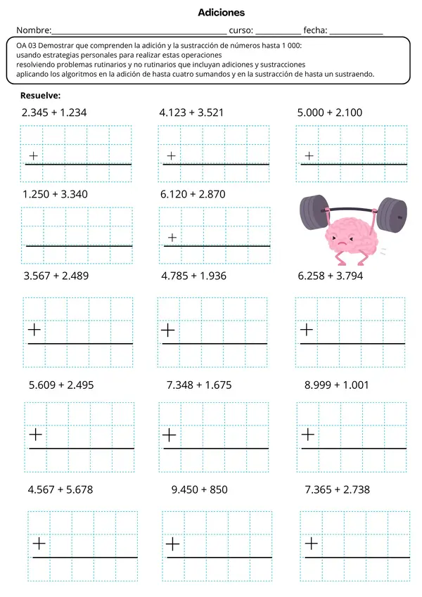  Ficha de Matemática: Sumas hasta 10.000 - Resolución de Problemas