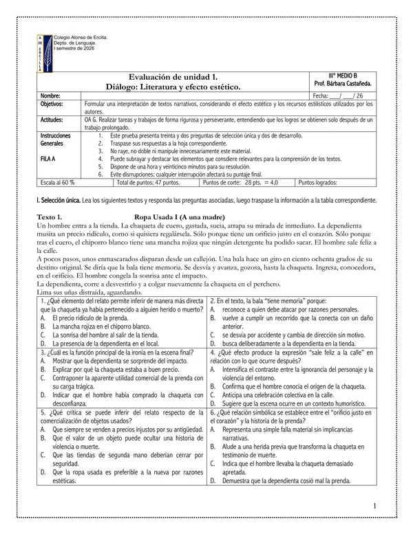 Unidad 1. Diálogo: literatura y efecto estético