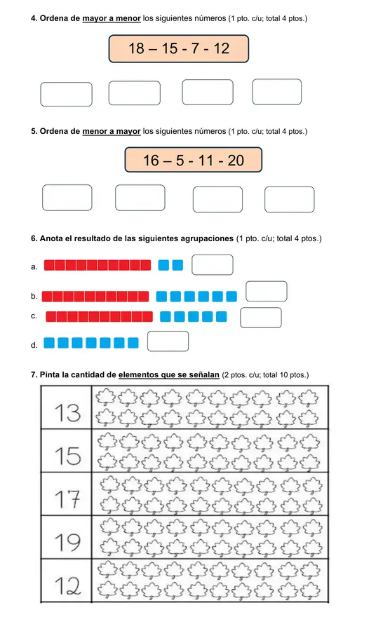 Prueba 1° año básico  "Números hasta el 20"