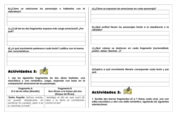 Guía de trabajo - Comparando estilos literarios: Neoclasicismo vs. Romanticismo