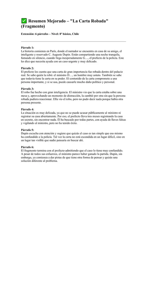 Resumen la carta robada con preguntas