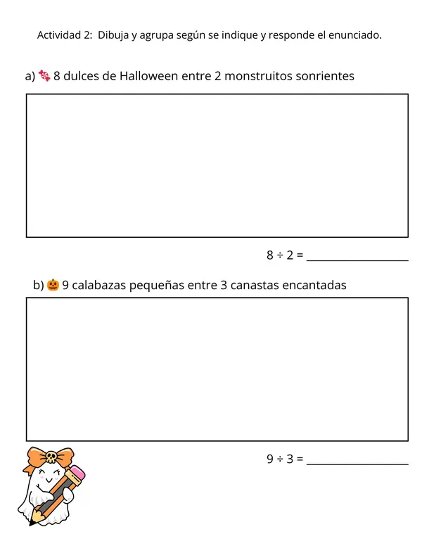Cuadernillo de ejercicios de divisiones de hallowen