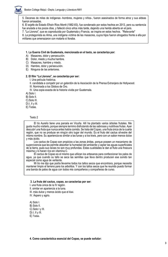 Guía comprensión lectora, segundo medio, habilidad caracterizar.