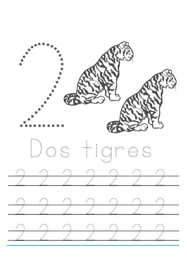 Fichas de números coloreables, con caligrafía y dibujos de animales para  pintar.. 