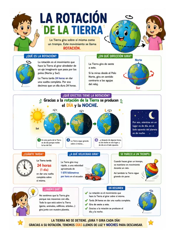 Cartel o Póster educativo: La rotación de la Tierra