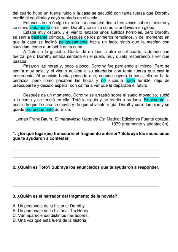 Evaluación "Novela" 4° año básico.