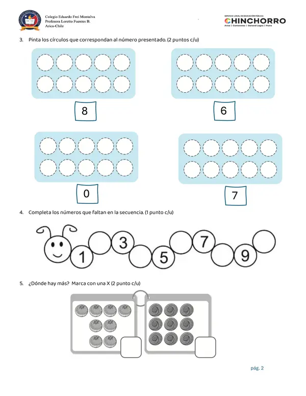 Evaluación matemática 1 básico hasta el 10 