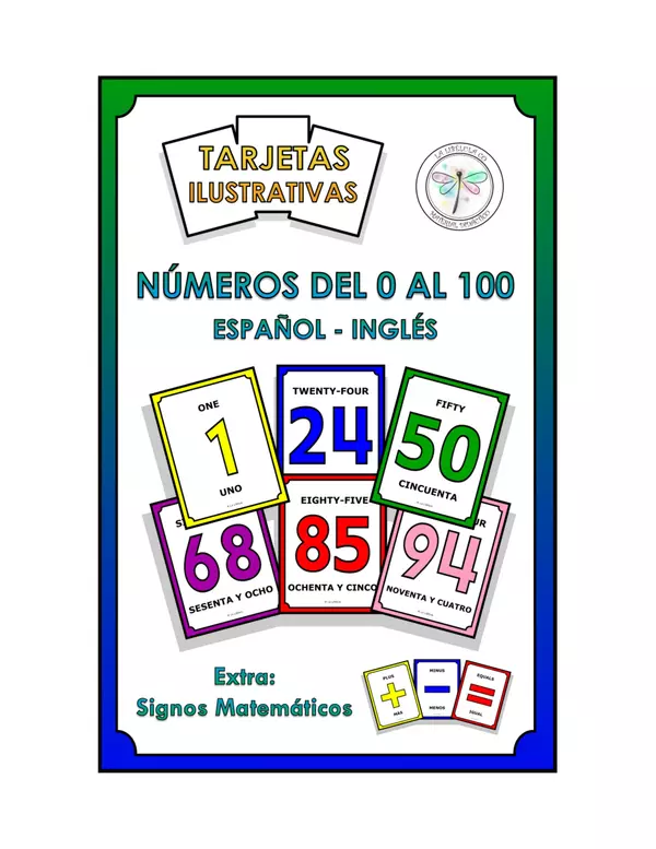 Flash Cards Numbers Tarjetas Ilustrativas 1 a 100 Bilingual Bilingüe Spanish English Español Inglés