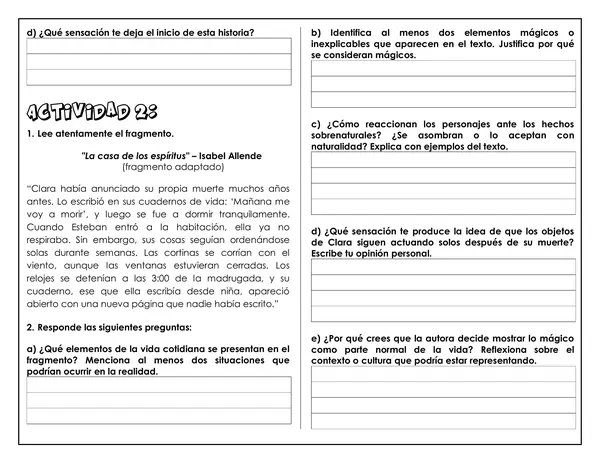 Guía de trabajo - Movimiento Literario: Realismo mágico
