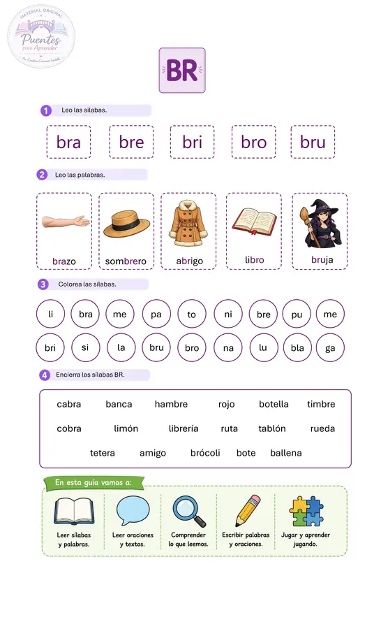 Guía de Aprendizaje: Grupos Consonánticos BL y BR | 1° Básico