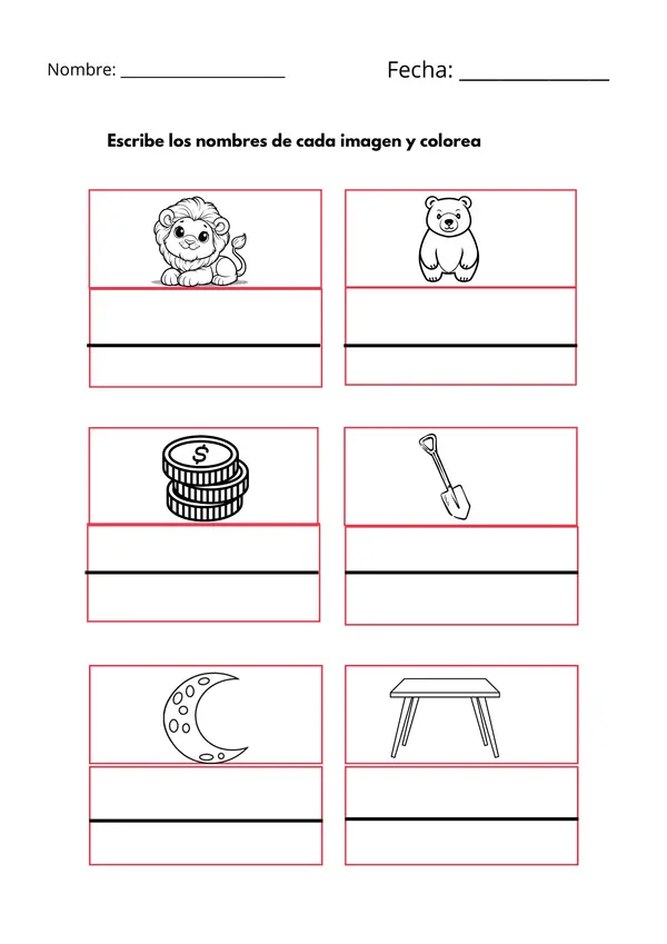 Guía de trabajo de escritura de palabras letras m,l,s,p,d y n  lenguaje 