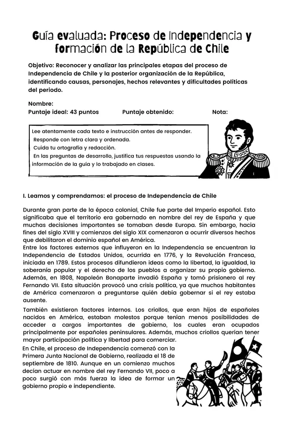 Guía evaluada: Proceso de Independencia y formación de la República de Chile – 6° básico