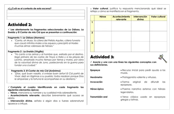 Guía de trabajo - Poemas épicos