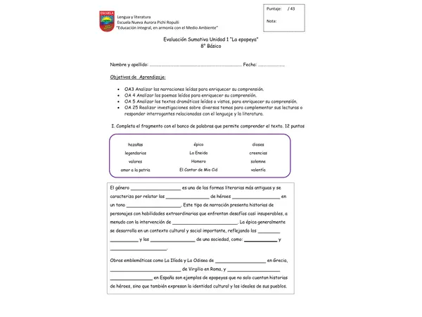 Prueba  La epopeya
