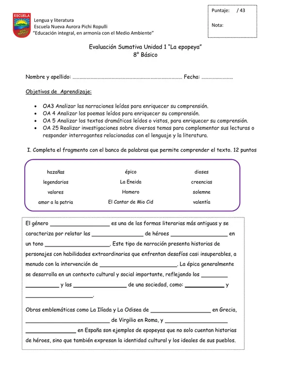 Prueba  La epopeya